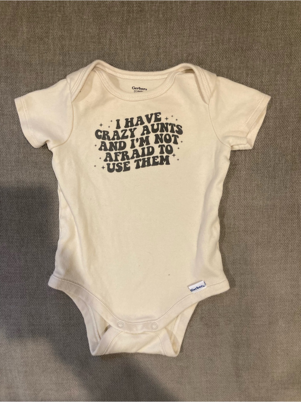 Gerber Cream Baby One-Piece Bodysuit with Playful 'Crazy Aunts' Graphic